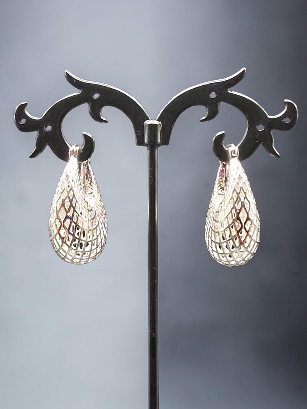 Sterling Silver Lattice Filigree Earrings - 9.75 grams